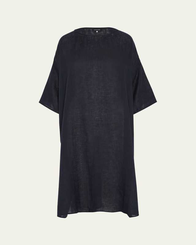 Sloped Shoulder Wide A-line Short Sleeve Scoop Neck Dress